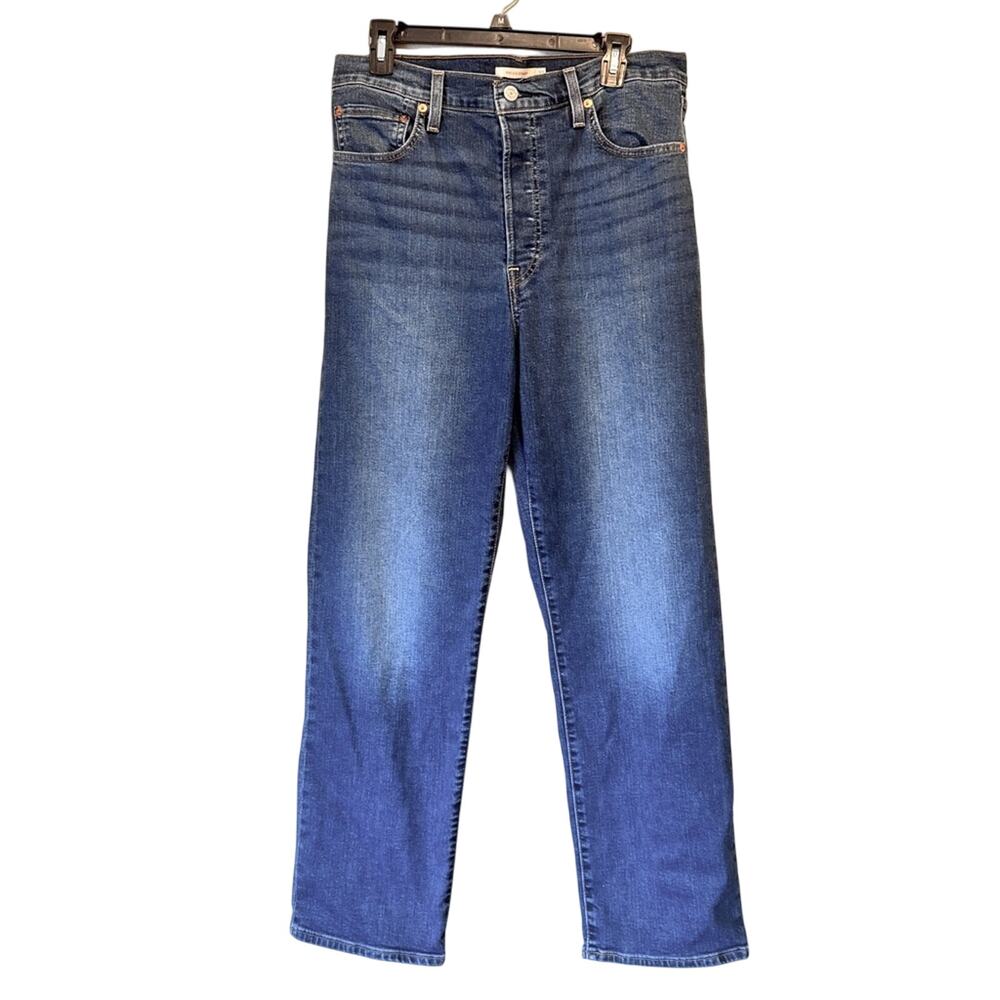 Levi’s Blue Ribcage Straight Button Fly Jeans Womens 32 Casual Classic Denim